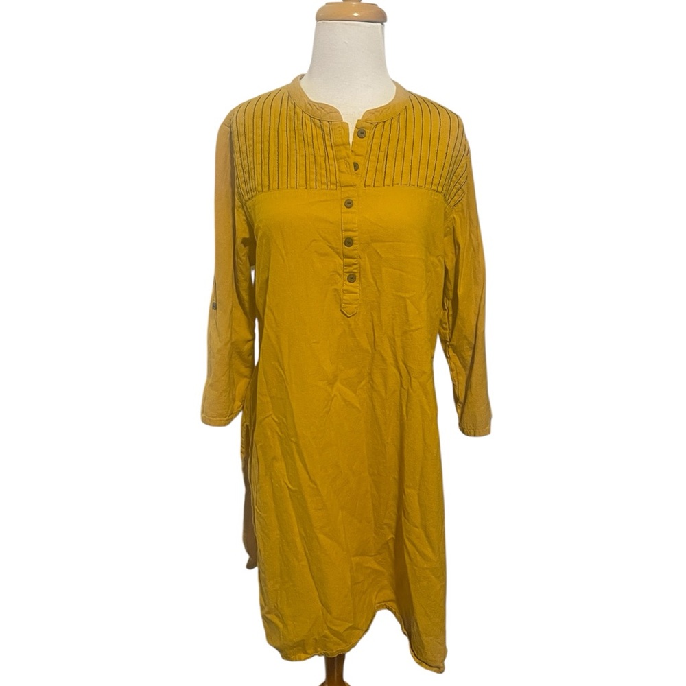 Max Linen Blend Mustard Yellow Button-Up Tunic Dress